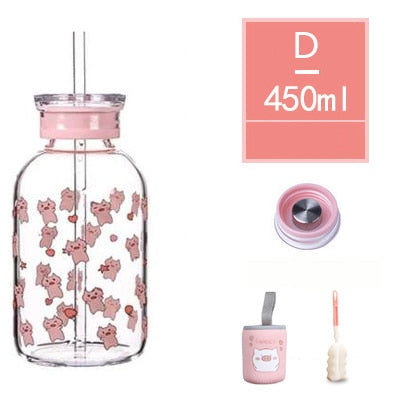 450ML Pig Glass Water Bottle - myfunfarm