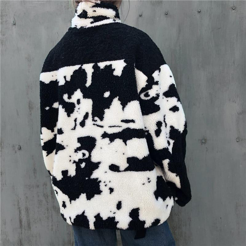 Cow pattern Lambswool coats Autumn winter oversize thicken warm - myfunfarm
