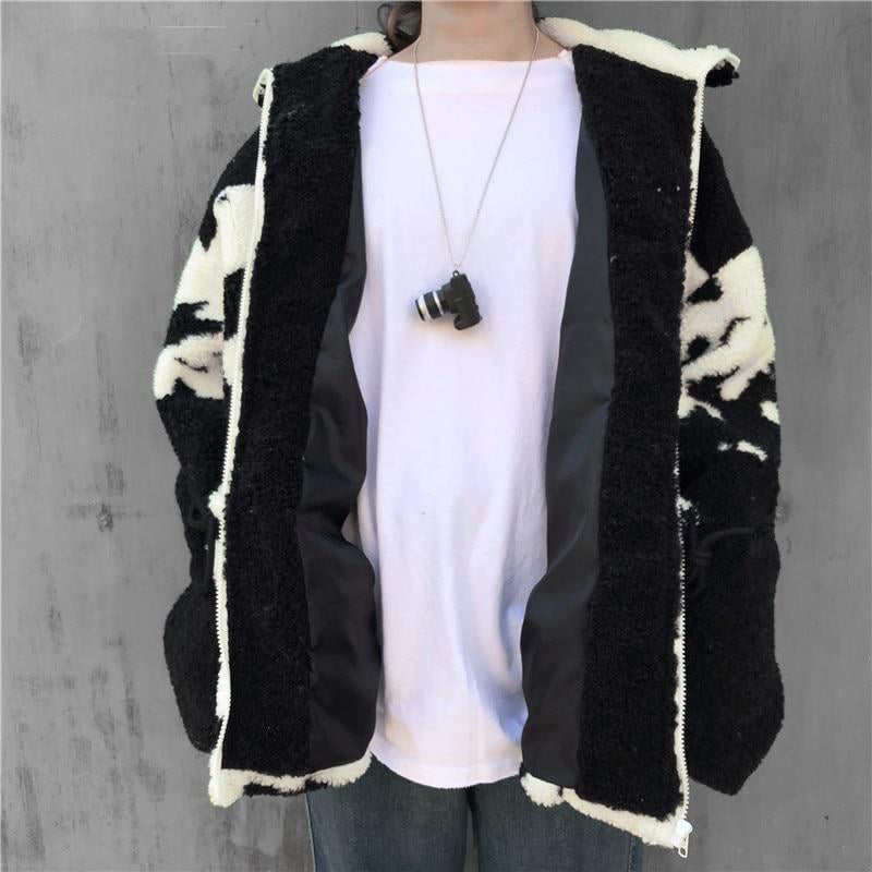 Cow pattern Lambswool coats Autumn winter oversize thicken warm - myfunfarm