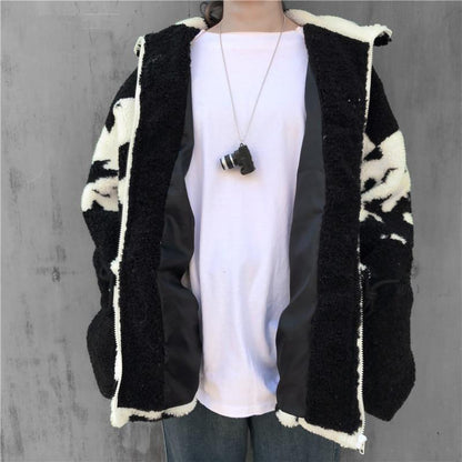 Cow pattern Lambswool coats Autumn winter oversize thicken warm - myfunfarm