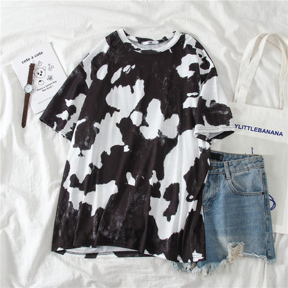 Cow Printed Women Oversize Tshirt White and Black Breathable Soft - myfunfarm - clothing acceessories shoes for cow lovers, pig, horse, cat, sheep, dog, chicken, goat farmer