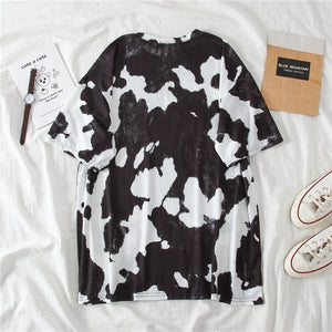 Cow Printed Women Oversize Tshirt White and Black Breathable Soft - myfunfarm - clothing acceessories shoes for cow lovers, pig, horse, cat, sheep, dog, chicken, goat farmer