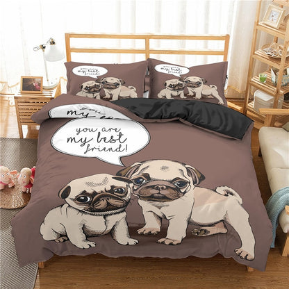 Cartoon Pug Bedding Sets Comforter Duvet Cover and 2 Pillow case - myfunfarm