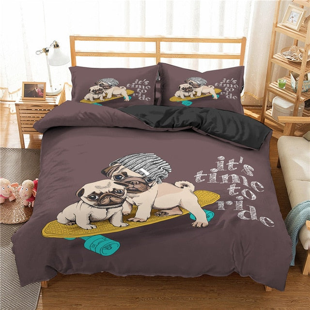 Cartoon Pug Bedding Sets Comforter Duvet Cover and 2 Pillow case