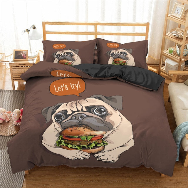 Cartoon Pug Bedding Sets Comforter Duvet Cover and 2 Pillow case - myfunfarm