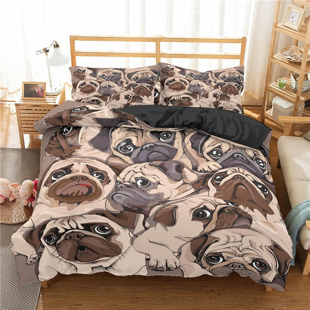 Cartoon Pug Bedding Sets Comforter Duvet Cover and 2 Pillow case - myfunfarm