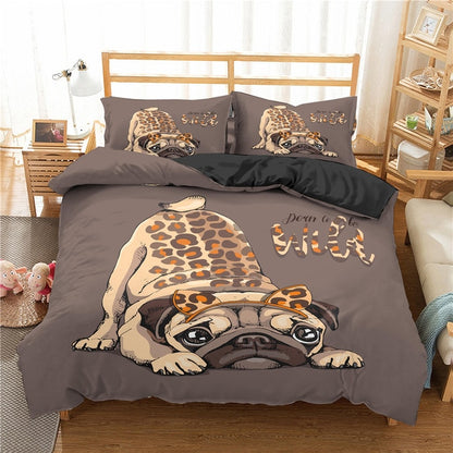 Cartoon Pug Bedding Sets Comforter Duvet Cover and 2 Pillow case - myfunfarm
