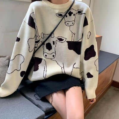 Vintage Casual Loose Lazy Cow Sweatershirt - myfunfarm