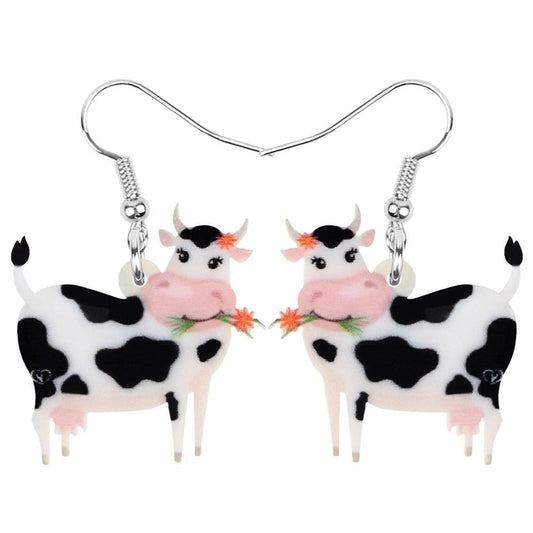 Acrylic Dairy Cattle Cow Earrings jewelry For Women Girls Teens Kids - Gift Accessories - myfunfarm