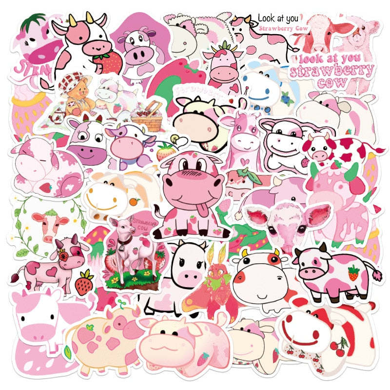 50PCS Cartoon Pink Cute Cow Stickers - myfunfarm