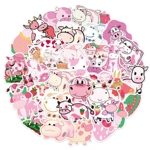 50PCS Cartoon Pink Cute Cow Stickers