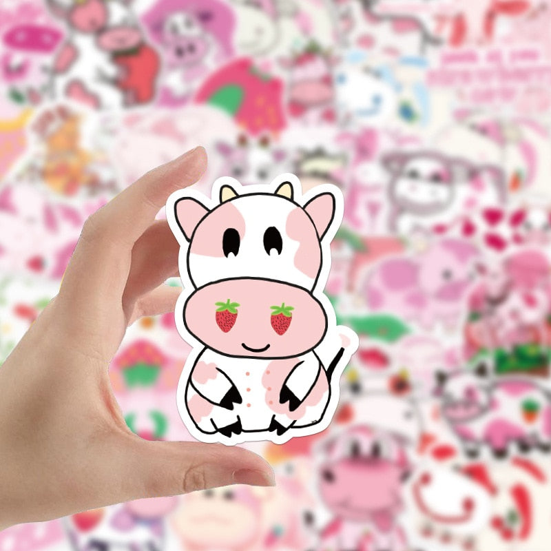 50PCS Cartoon Pink Cute Cow Stickers - myfunfarm