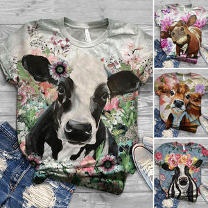 Oversized T-shirt Women  3D Cow Printed