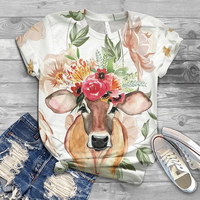 Oversized T-shirt Women  3D Cow Printed - myfunfarm