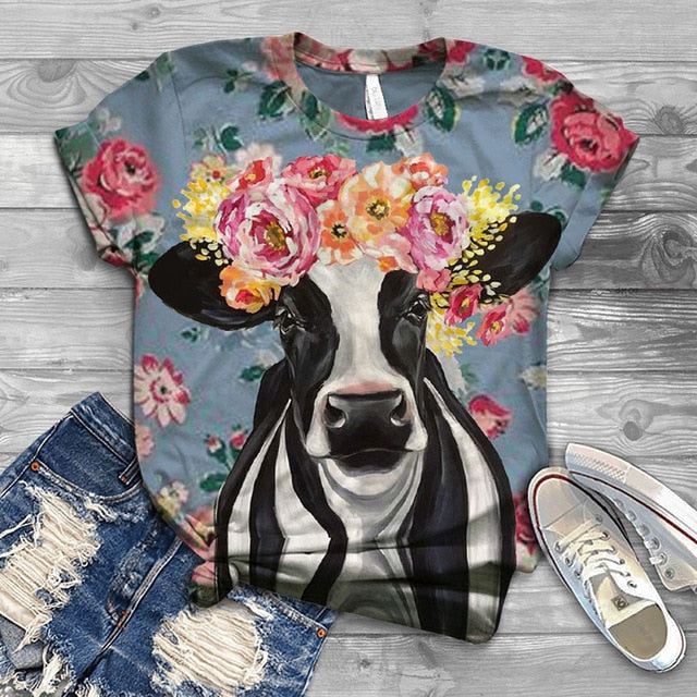 Oversized T-shirt Women  3D Cow Printed - myfunfarm