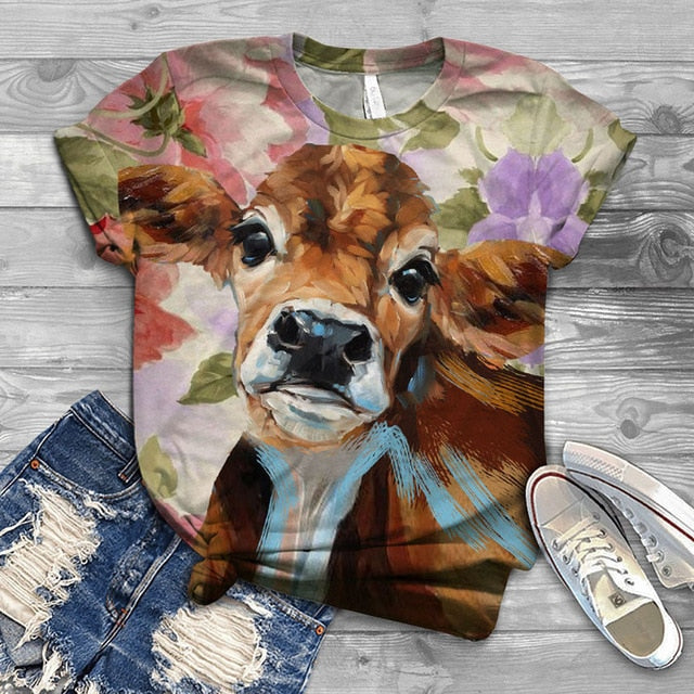 Oversized T-shirt Women  3D Cow Printed - myfunfarm