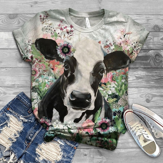 Oversized T-shirt Women  3D Cow Printed - myfunfarm