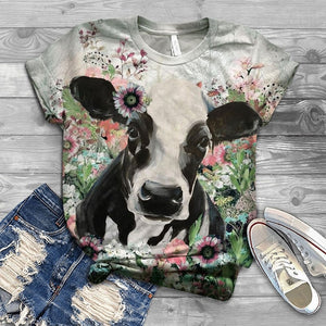 Oversized T-shirt Women  3D Cow Printed
