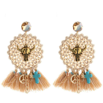 Vintage Bull Earrings Fashion Boho Oorbellen Tassel Long Earrings For Women - myfunfarm