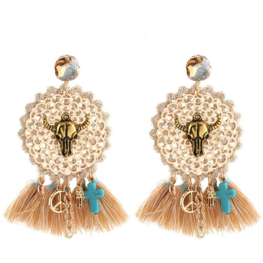 Vintage Bull Earrings Fashion Boho Oorbellen Tassel Long Earrings For Women - myfunfarm