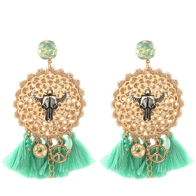 Vintage Bull Earrings Fashion Boho Oorbellen Tassel Long Earrings For Women - myfunfarm