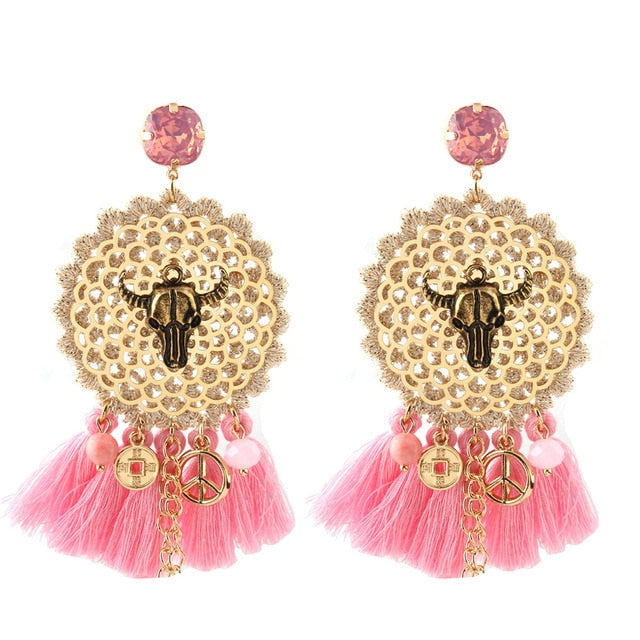 Vintage Bull Earrings Fashion Boho Oorbellen Tassel Long Earrings For Women - myfunfarm