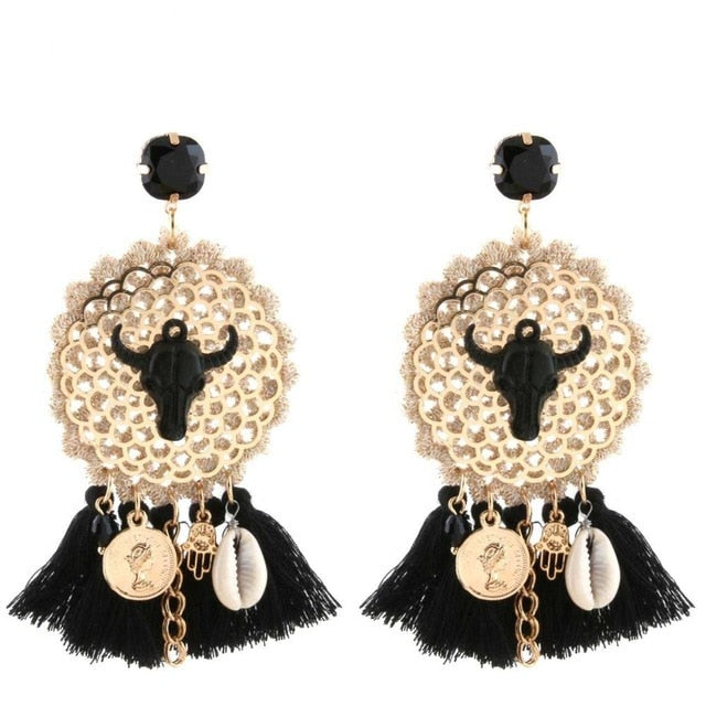 Vintage Bull Earrings Fashion Boho Oorbellen Tassel Long Earrings For Women - myfunfarm