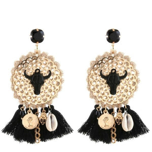 Vintage Bull Earrings Fashion Boho Oorbellen Tassel Long Earrings For Women