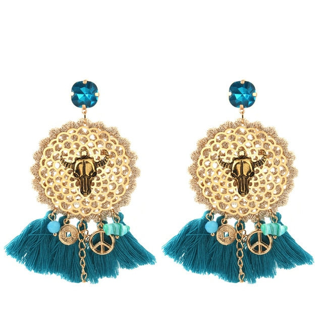 Vintage Bull Earrings Fashion Boho Oorbellen Tassel Long Earrings For Women - myfunfarm
