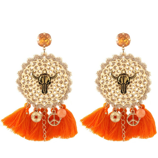 Vintage Bull Earrings Fashion Boho Oorbellen Tassel Long Earrings For Women - myfunfarm