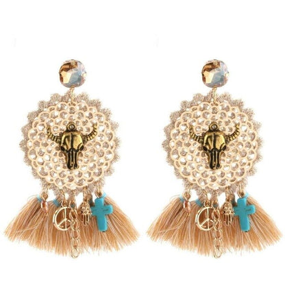 Vintage Bull Earrings Fashion Boho Oorbellen Tassel Long Earrings For Women - myfunfarm