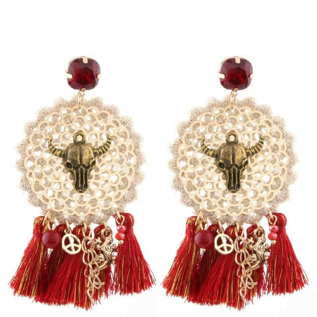 Vintage Bull Earrings Fashion Boho Oorbellen Tassel Long Earrings For Women - myfunfarm