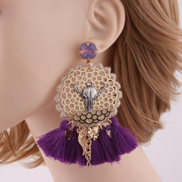 Vintage Bull Earrings Fashion Boho Oorbellen Tassel Long Earrings For Women - myfunfarm