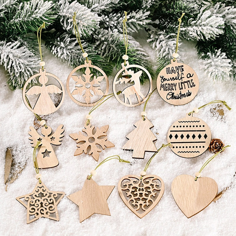 12pcs/box Christmas Wooden Hanging Ornaments Decorations For Home - myfunfarm