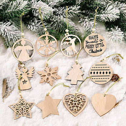 12pcs/box Christmas Wooden Hanging Ornaments Decorations For Home - myfunfarm