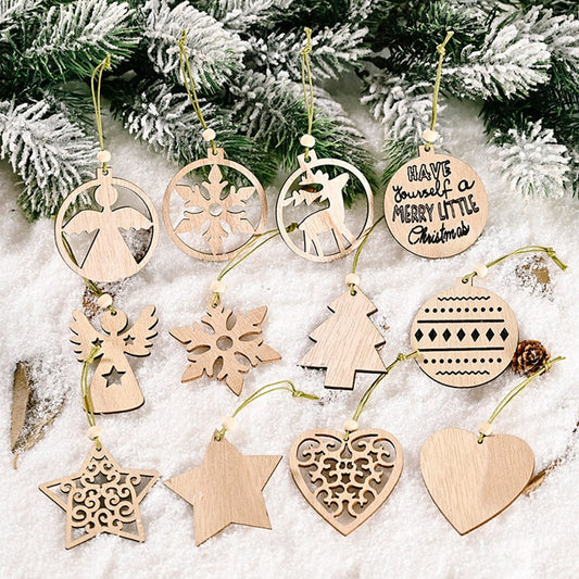 12pcs/box Christmas Wooden Hanging Ornaments Decorations For Home - myfunfarm