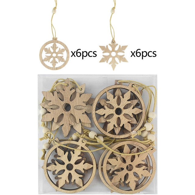 12pcs/box Christmas Wooden Hanging Ornaments Decorations For Home - myfunfarm