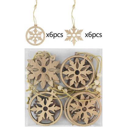 12pcs/box Christmas Wooden Hanging Ornaments Decorations For Home - myfunfarm