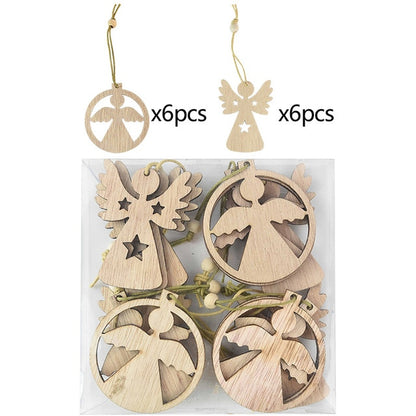 12pcs/box Christmas Wooden Hanging Ornaments Decorations For Home - myfunfarm