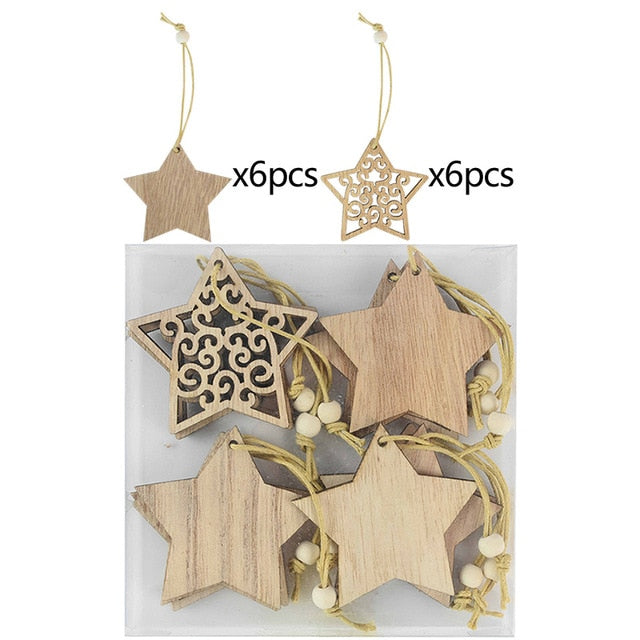 12pcs/box Christmas Wooden Hanging Ornaments Decorations For Home - myfunfarm