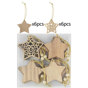 12pcs/box Christmas Wooden Hanging Ornaments Decorations For Home