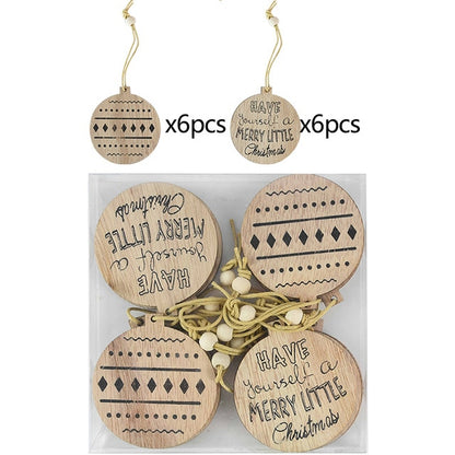 12pcs/box Christmas Wooden Hanging Ornaments Decorations For Home - myfunfarm