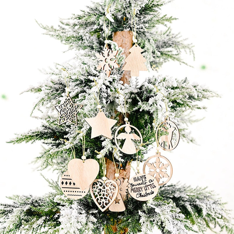 12pcs/box Christmas Wooden Hanging Ornaments Decorations For Home - myfunfarm