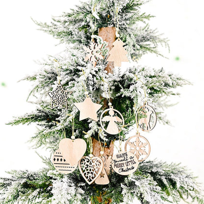 12pcs/box Christmas Wooden Hanging Ornaments Decorations For Home - myfunfarm