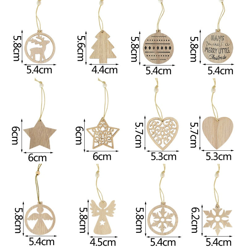12pcs/box Christmas Wooden Hanging Ornaments Decorations For Home - myfunfarm