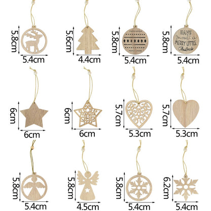 12pcs/box Christmas Wooden Hanging Ornaments Decorations For Home - myfunfarm