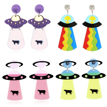 Earrings Fashion Funny Cute Alien UFO Cow Abduction - myfunfarm
