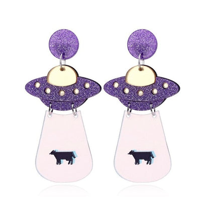 Earrings Fashion Funny Cute Alien UFO Cow Abduction - myfunfarm
