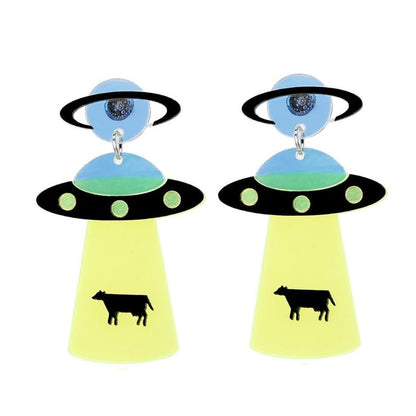 Earrings Fashion Funny Cute Alien UFO Cow Abduction - myfunfarm