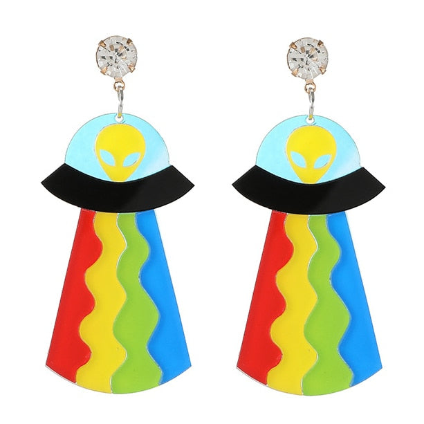 Earrings Fashion Funny Cute Alien UFO Cow Abduction - myfunfarm